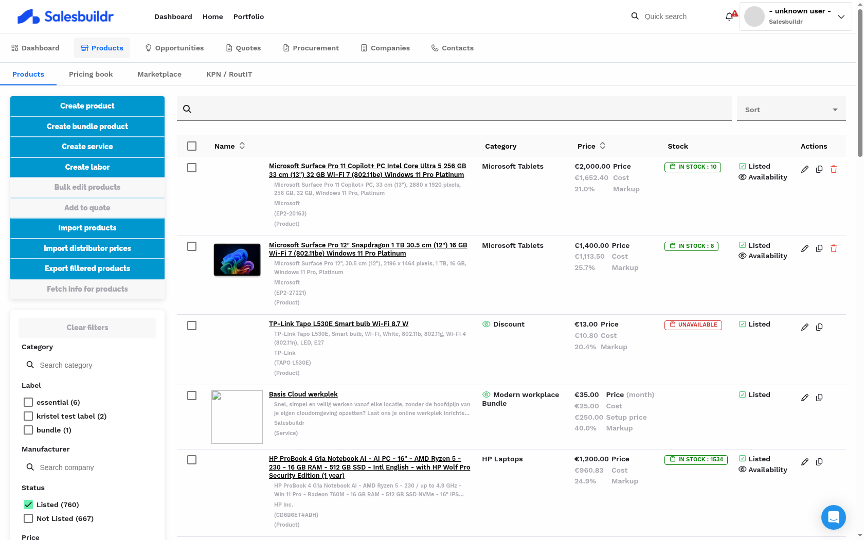 Product catalog search page showing the search bar at top, product cards in the results area, and filter sidebar on the left