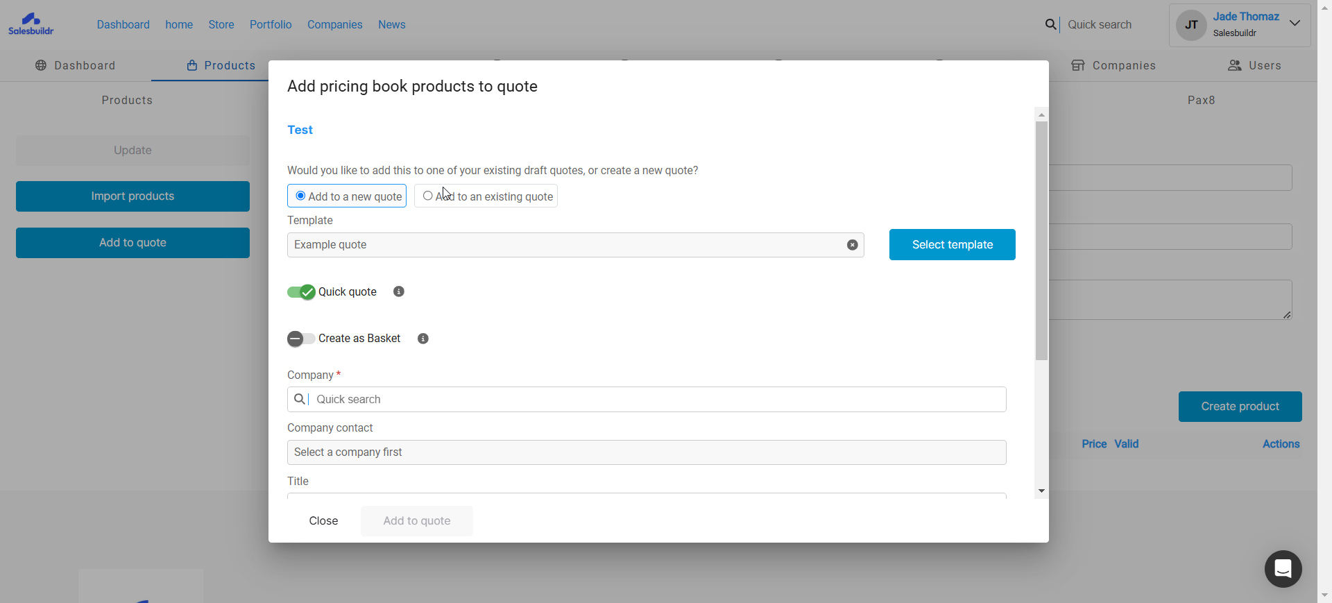 Adding pricing book products to a quote