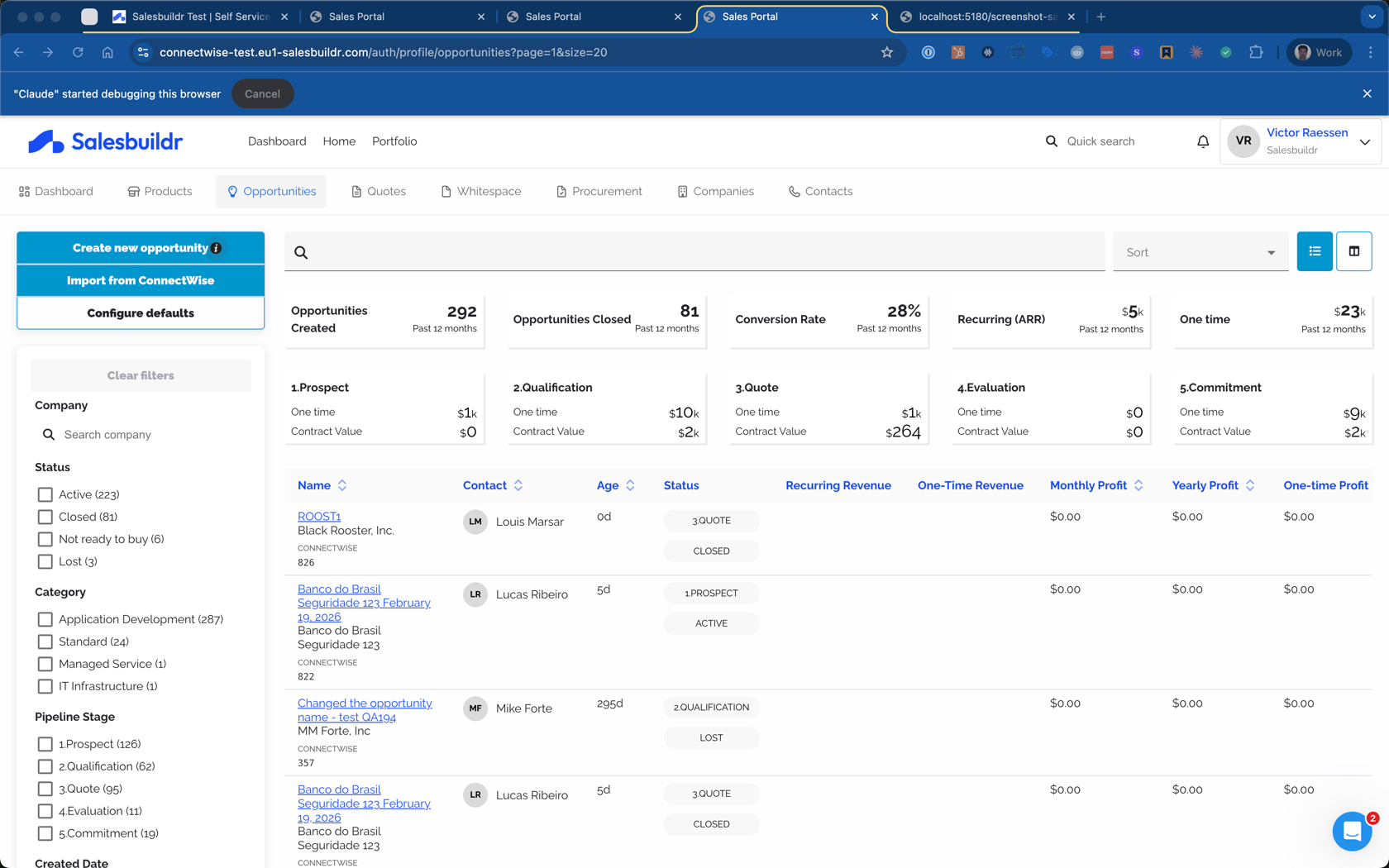 ConnectWise opportunities overview with Import from ConnectWise button