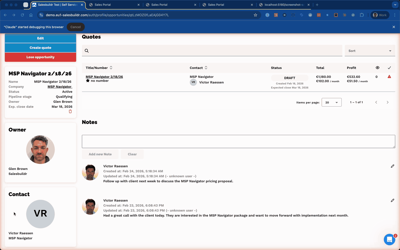 Adding notes to an opportunity