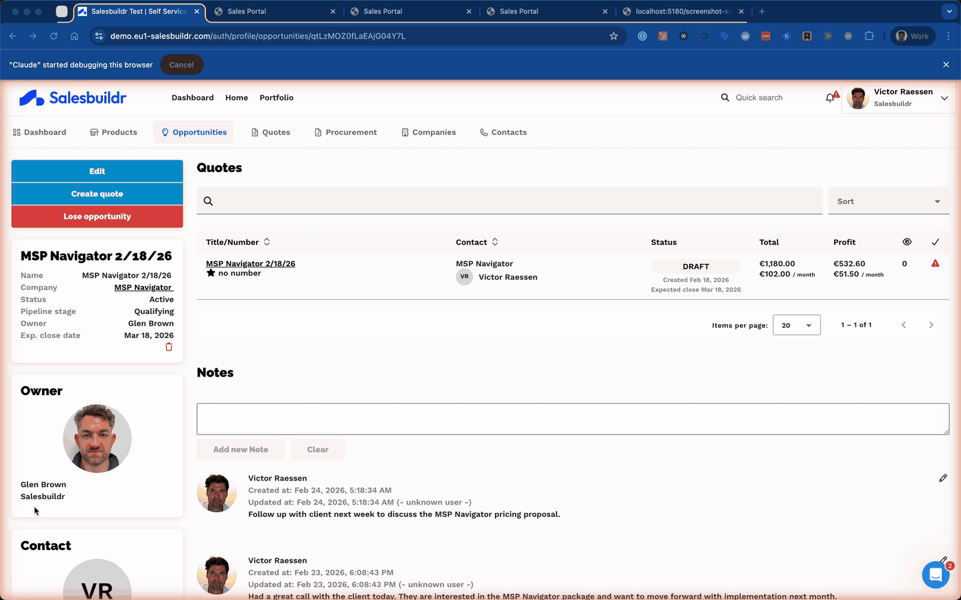 Edit opportunity dialog