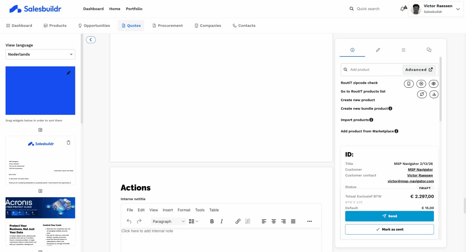 Send and Mark as sent buttons with pricing summary