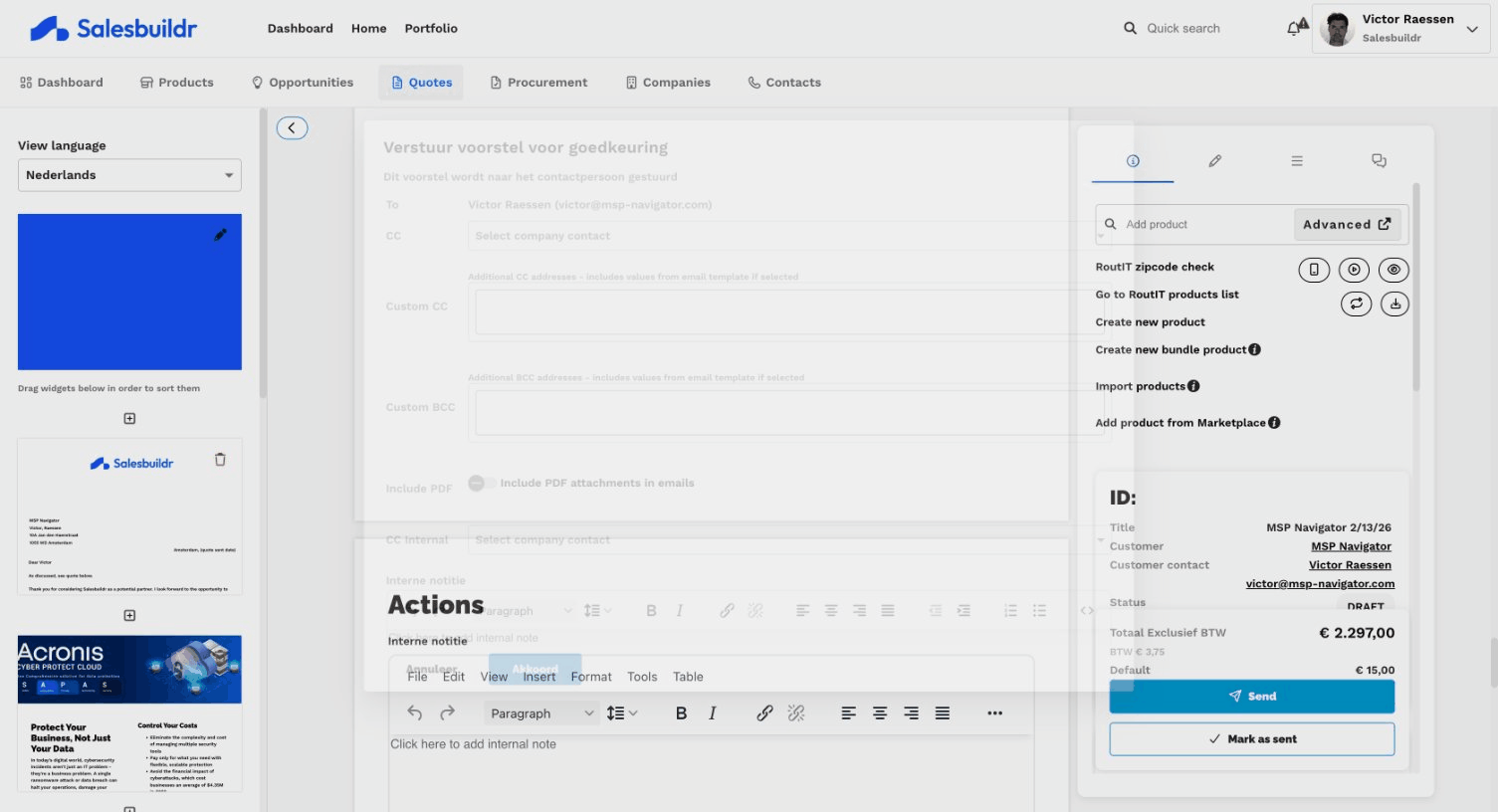 Full send panel with email preview before sending