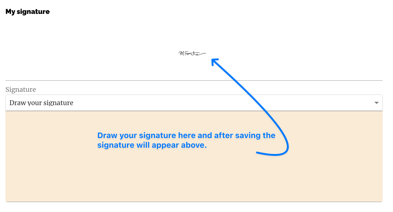 Customer signature drawing canvas in profile settings