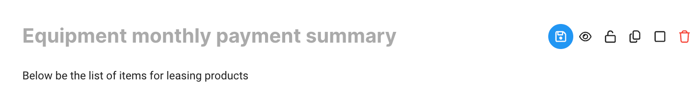 Leasing summary widget header in the quote editor