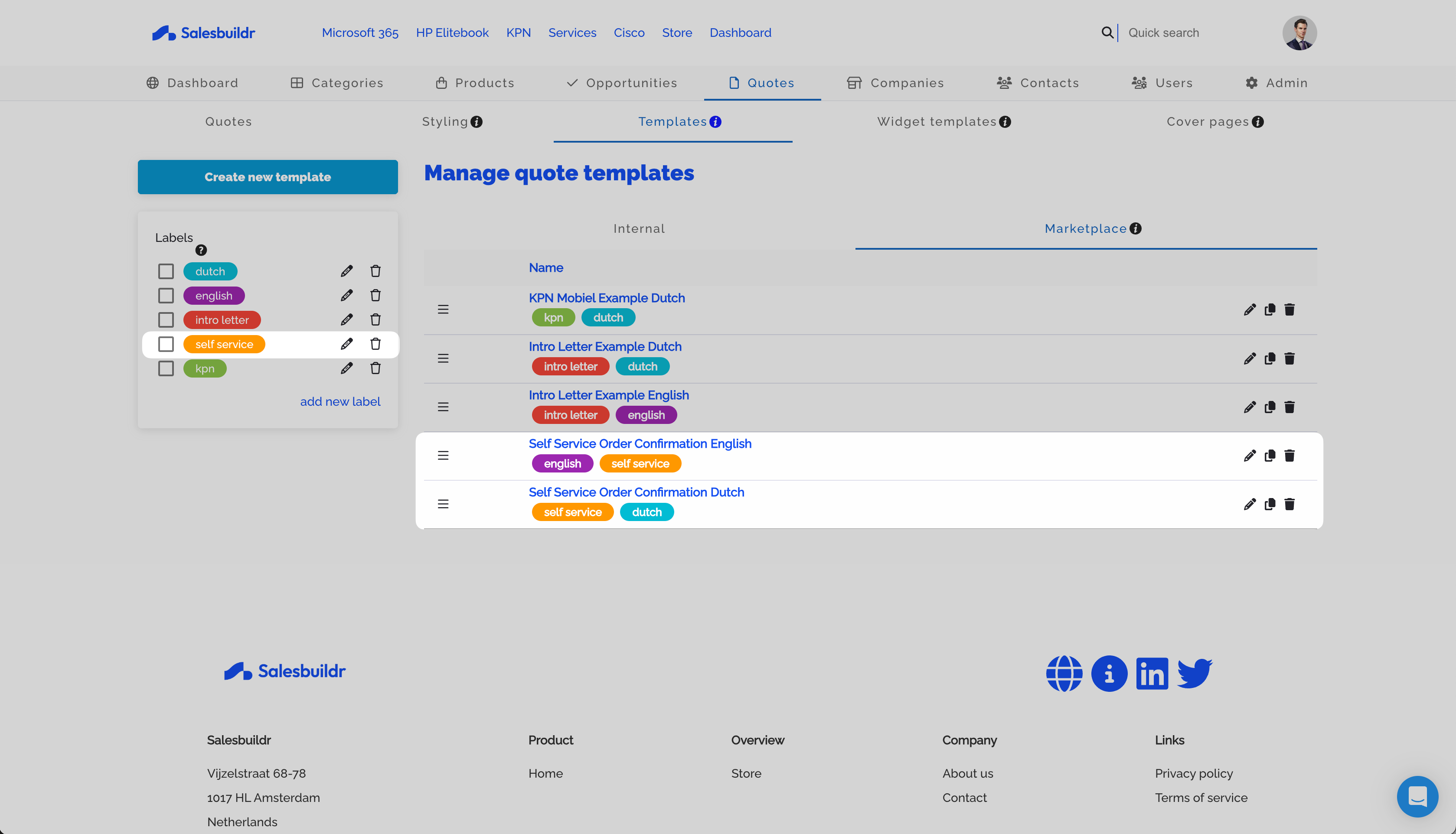 Self-service order confirmation templates (English and Dutch)