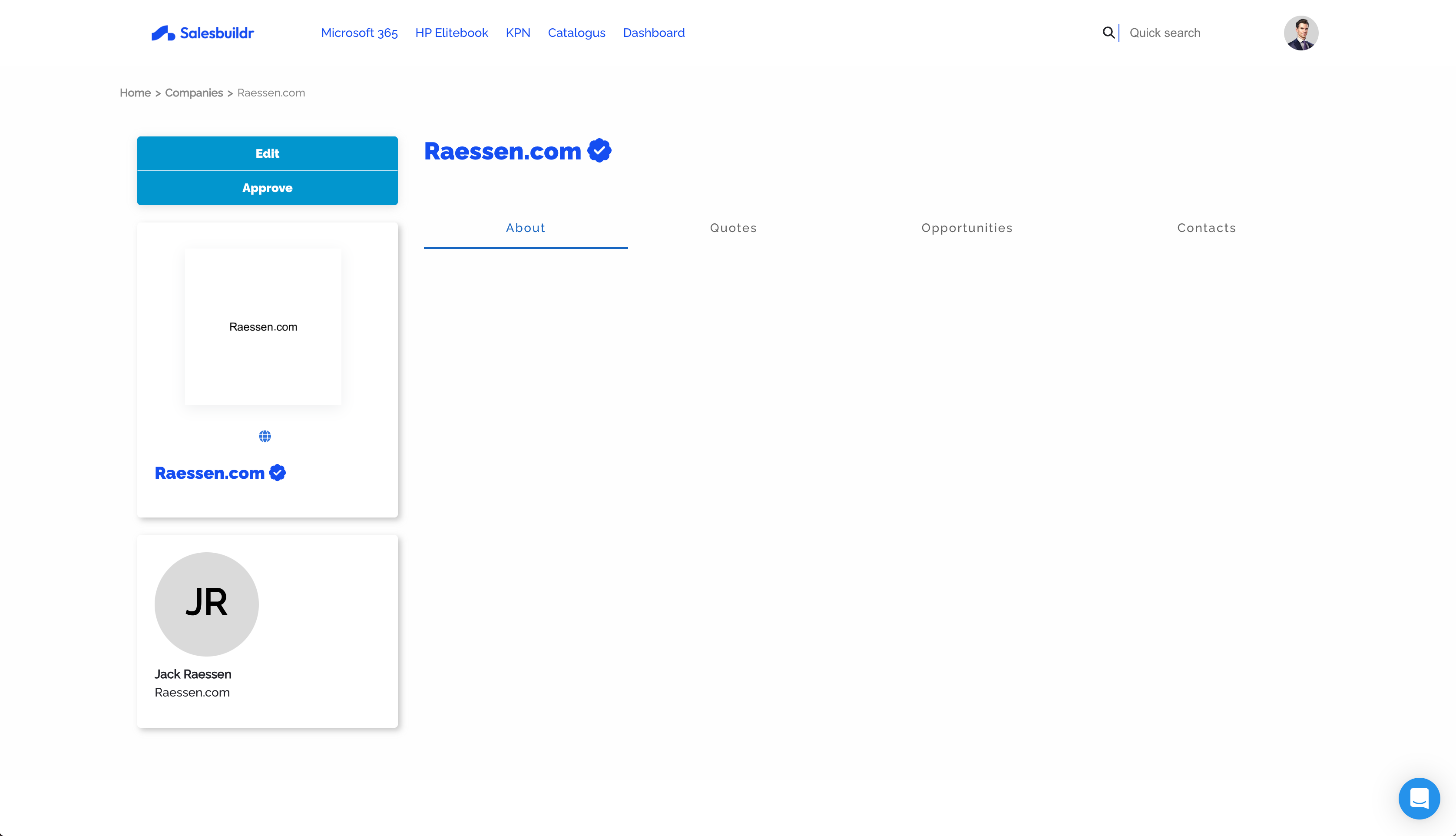 Internal company detail page with Approve button for new registration