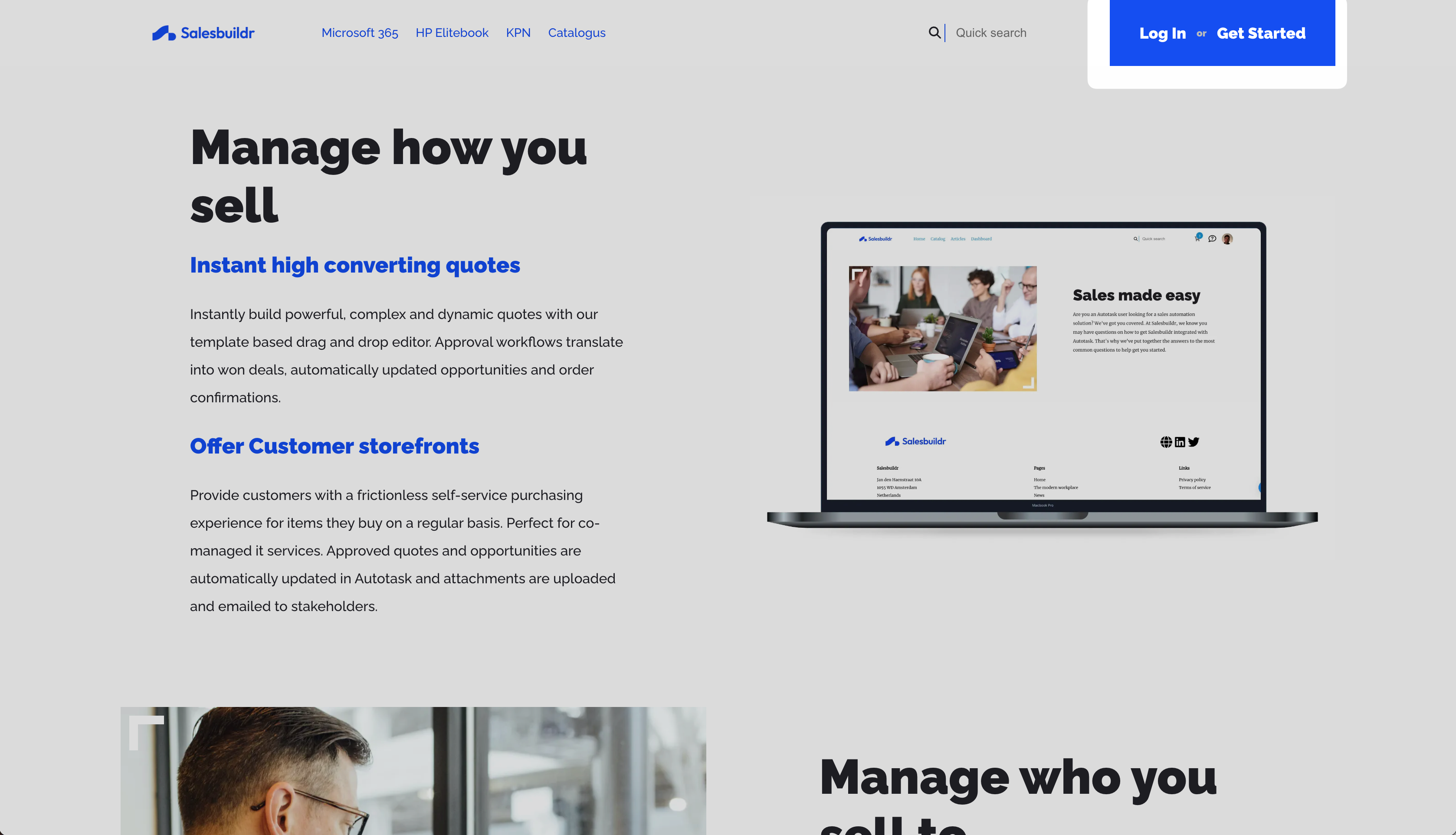 Public storefront landing page with login and registration options