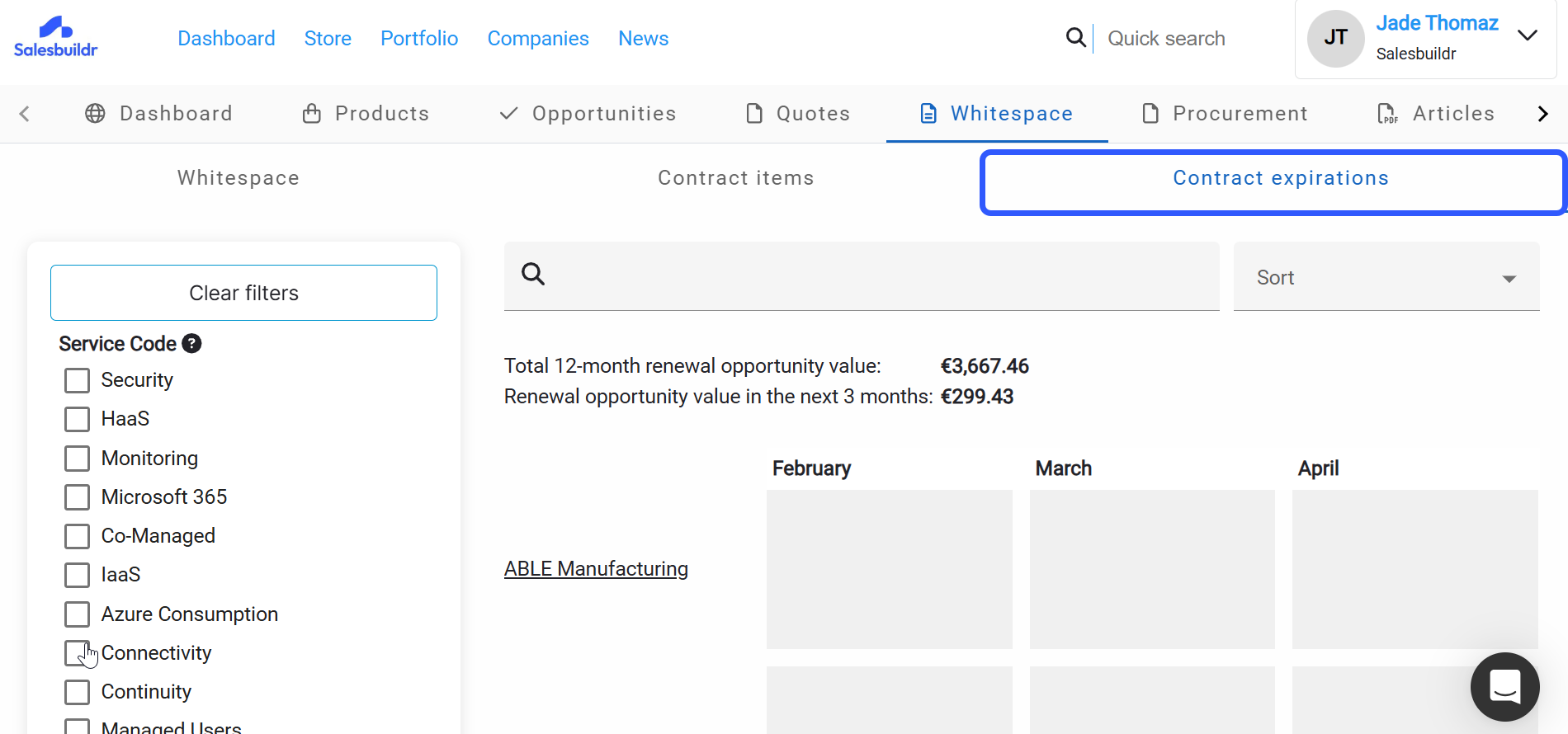 Contract expirations calendar with 12-month renewal opportunity values