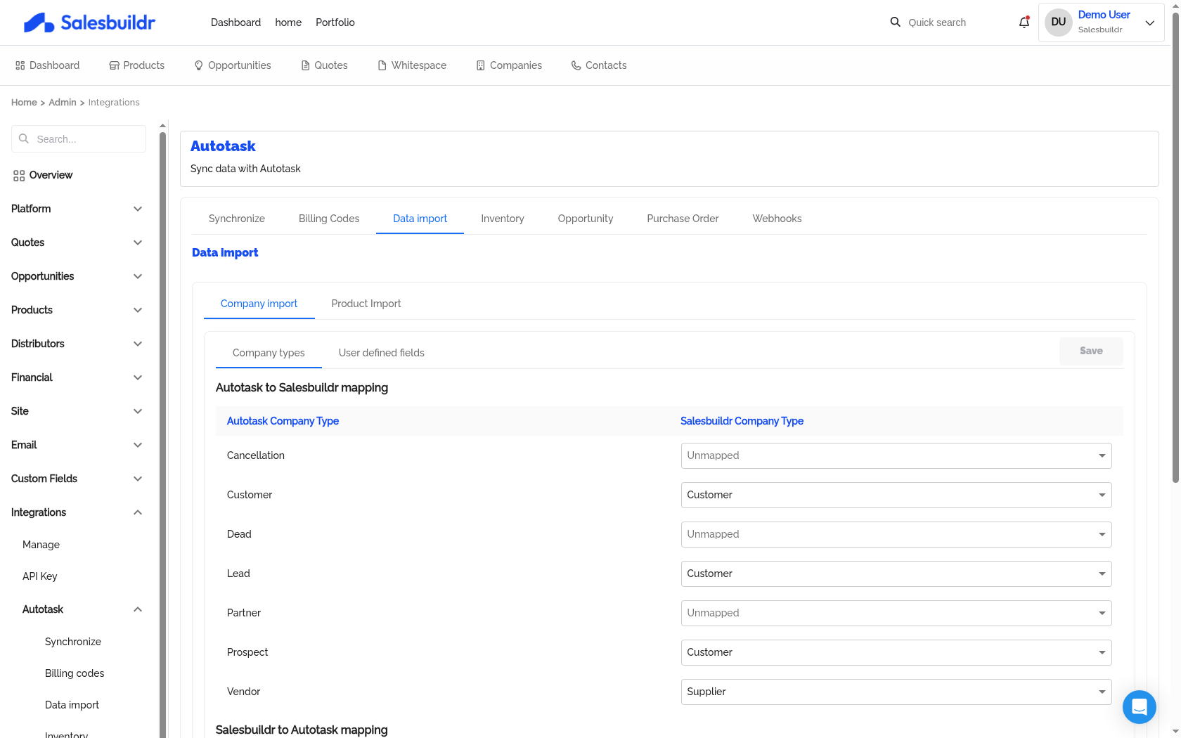 Autotask company type mapping
