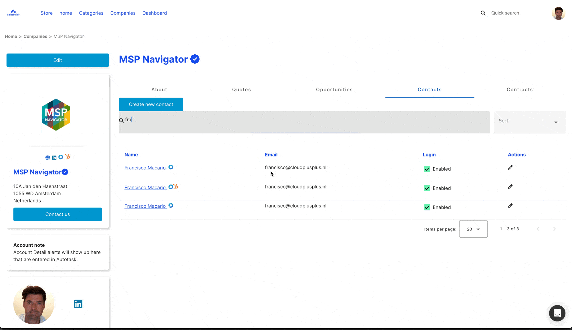 Company and contact detail sync with HubSpot